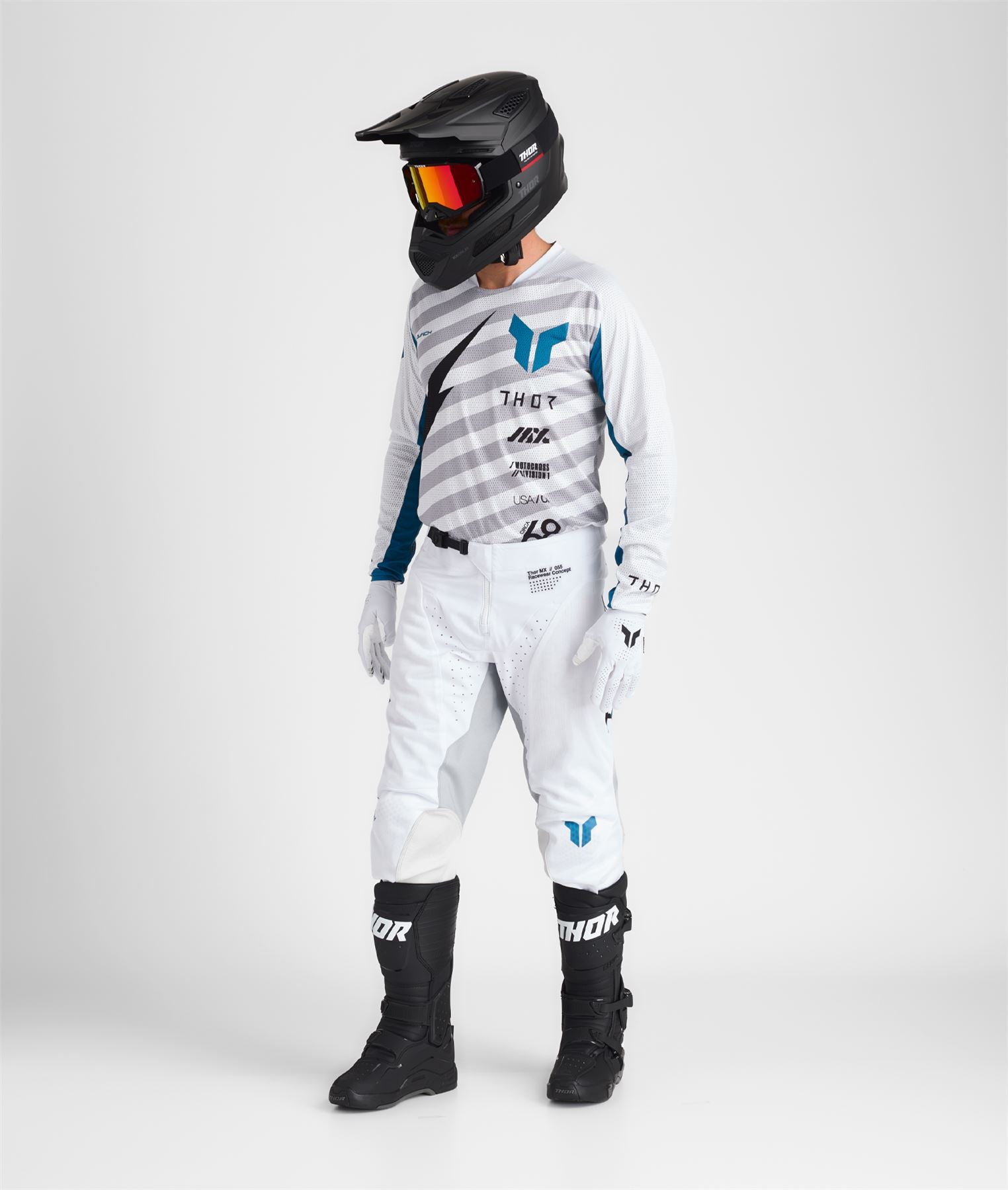 Thor 2025 Motocross Combo Kit Launchmode Vented Raid White Grey